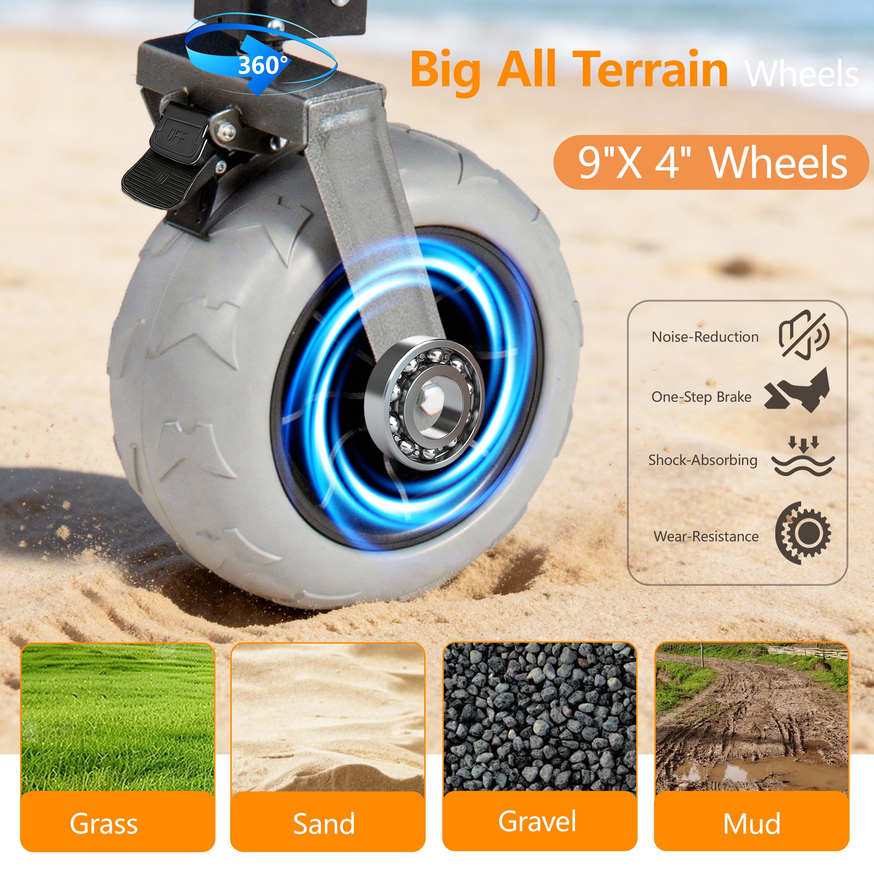 Extended Foldable Utility Wagon, Collapsible Wagon with Patented Ultra-Stable Frame, 9 Inch All-Terrain Wheels with Brakes, 600D Oxford Cloth for Beach Sports Garden