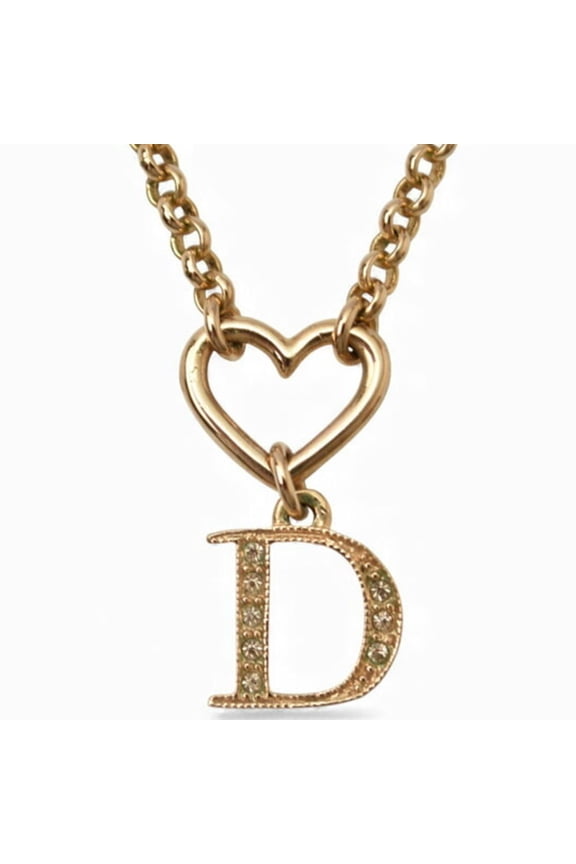 Pre-Owned Christian Dior necklace with heart gold rhinestones (Good)