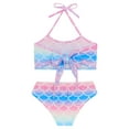 thumbnail image 2 of iEFiEL Kids Girls Mermaid 2Pcs Swimsuit Halter Fish Scales Print Ruffles Swim Top with Bikini Bottoms Bathing Suit Pink&Blue 4-5, 2 of 7
