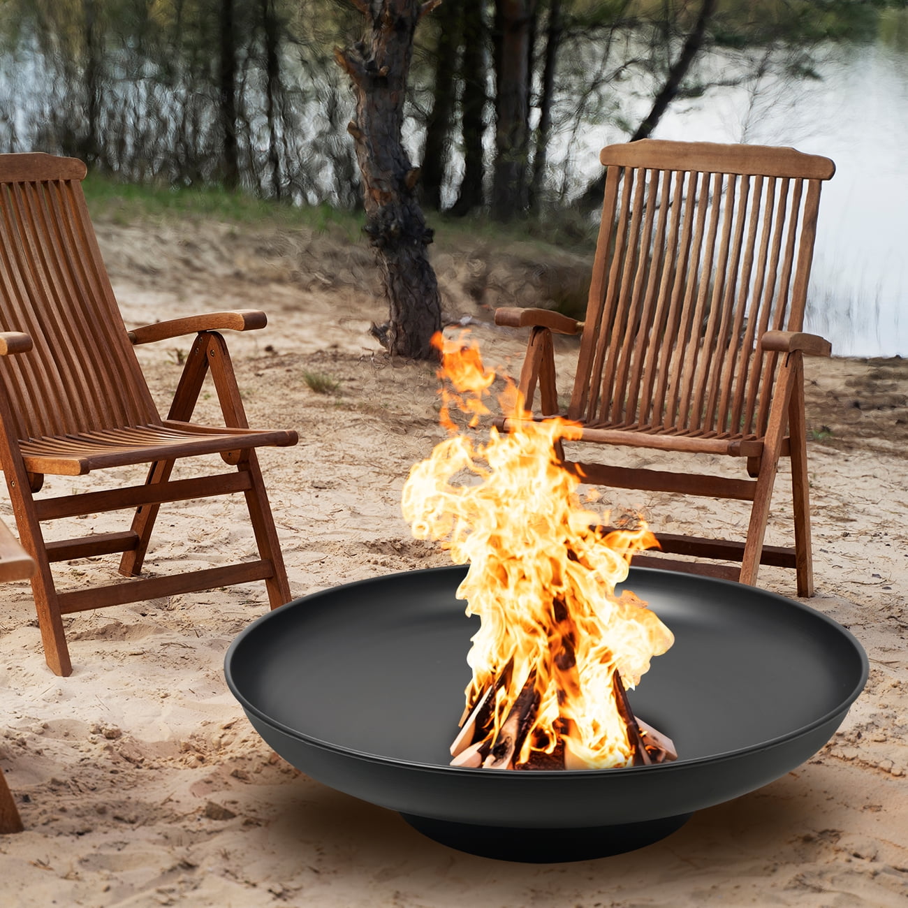 Linsen-outdoors Camping Fire Pit For Outside Garden Bonfire Party And Patio 32 Inch Black