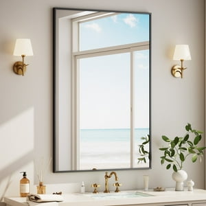 Beautypeak 36" x 24" Rectangular Bathroom Wall Mirror, Black