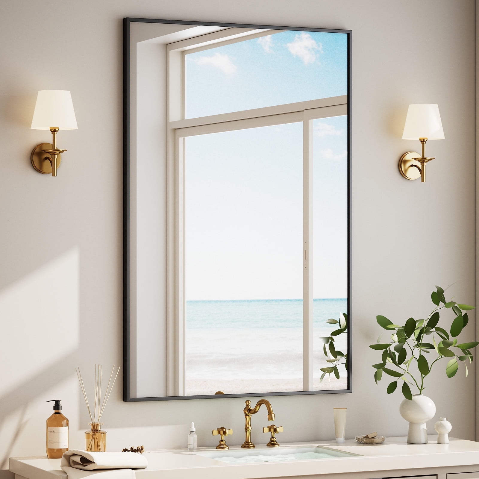 Beautypeak 36" x 24" Rectangular Bathroom Wall Mirror, Black