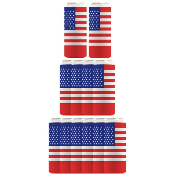 Memorial Day Cookout Favors American Flag Horizontal 12-Pack Ultra Slim Can Thermocoolers