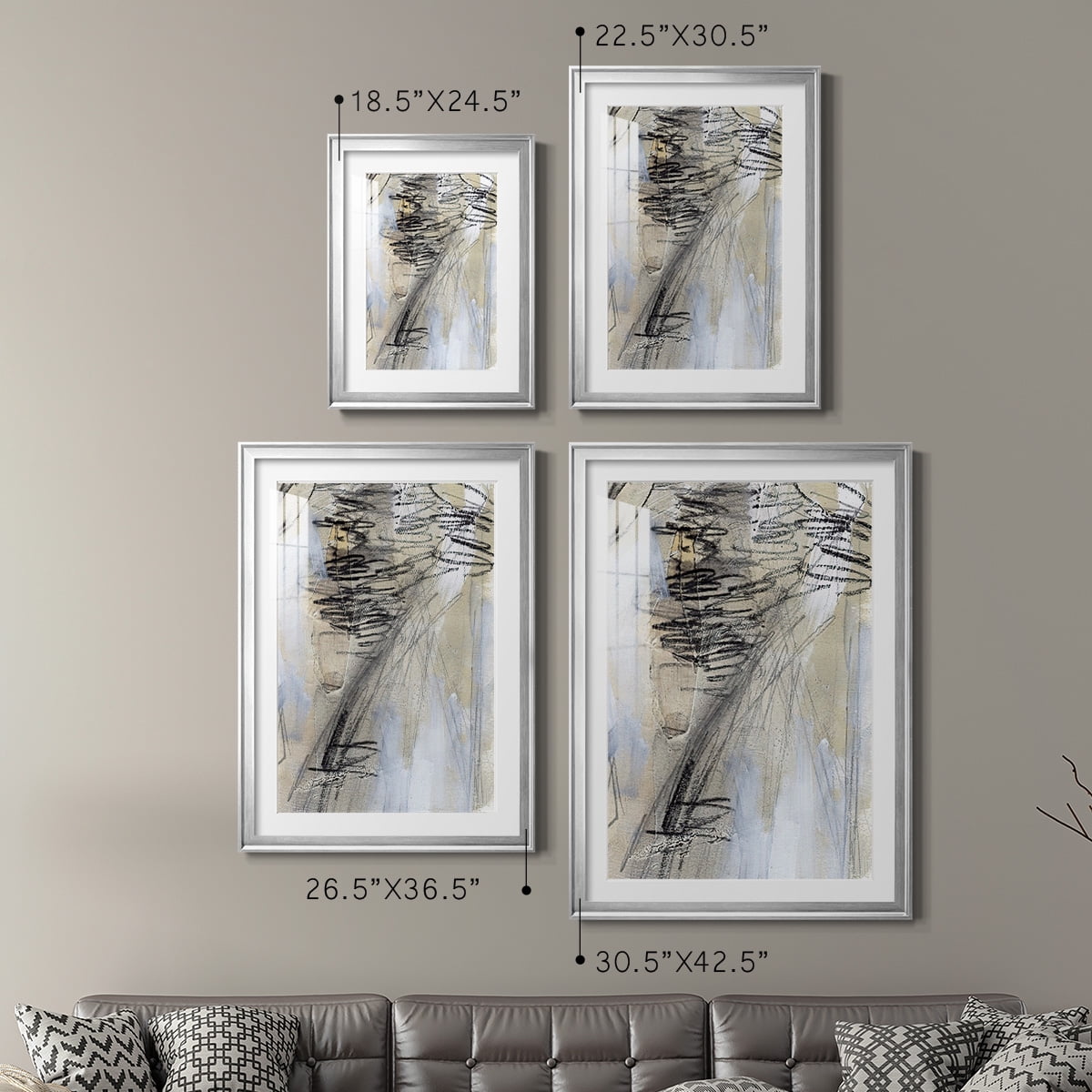 Wexford Home Masked Notes V Premium Framed Print, 22.5" x 30.5" - Ready to Hang, Silver (Set of 2)