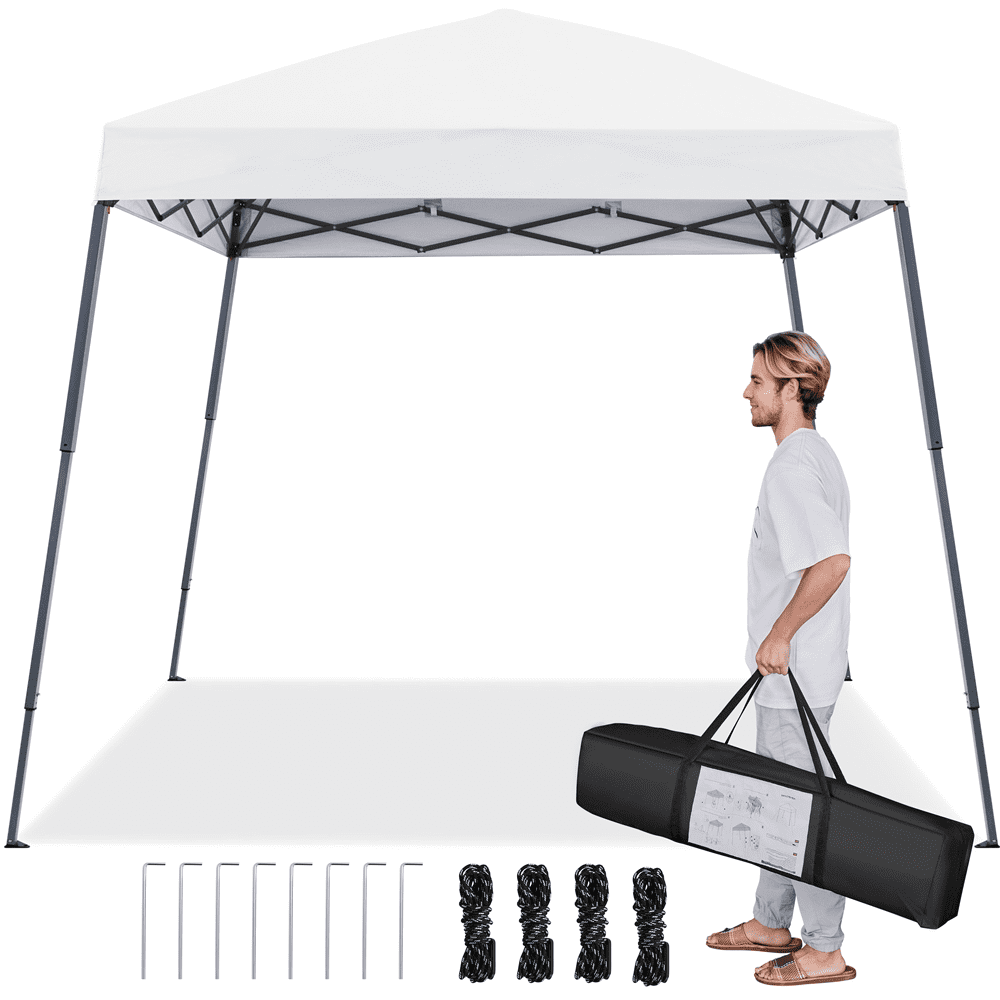 Alden design Pop-Up Canopy Outdoor Tent with Carrying Bag Sandbag Ropes Pegs, White