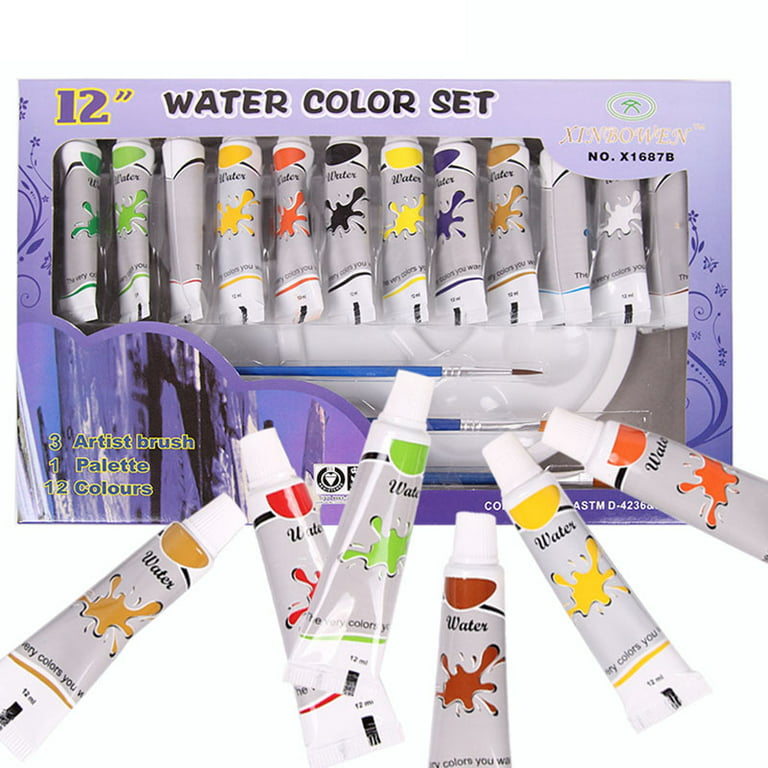 Watercolor Paint Set - 12 Water Color Paints for Adults, Artists & Kids -  Extra Palette Tray & Paint Brush Included - Professional Watercolors,  Perfect for Painting, Art Supplies Kit w/ 12 ml tubes 