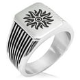 thumbnail image 1 of Stainless Steel Apollo Greek God of Sun Needle Stripe Pattern Biker Style Polished Ring, 1 of 1