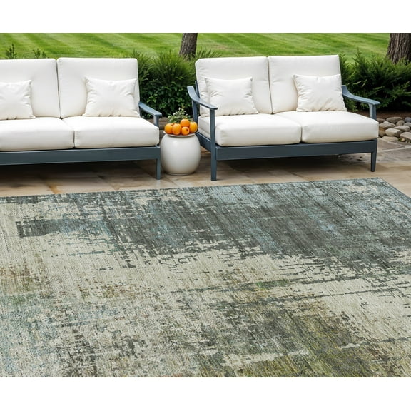 HomeRoots 587323 8 x 10 ft. Abstract Washable Indoor & Outdoor Rectangle Area Rug, Sage, Beige & Brown