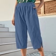 thumbnail image 4 of Women's Cotton Spandex Wide Leg Cropped Pants, Mid Elastic Waist Flowy Soft, Multi Pockets Solid Color, Casual Business Lounge Summer Beach, Womens Capri Pants | VerBelle,Blue L, 4 of 7