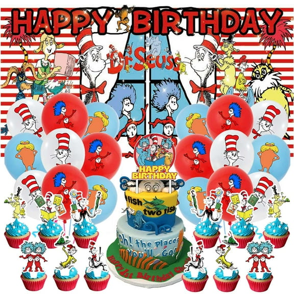 Seuss Party Supplies Latex Balloons Decor Banner Backdrop Kit Birthday Decorations