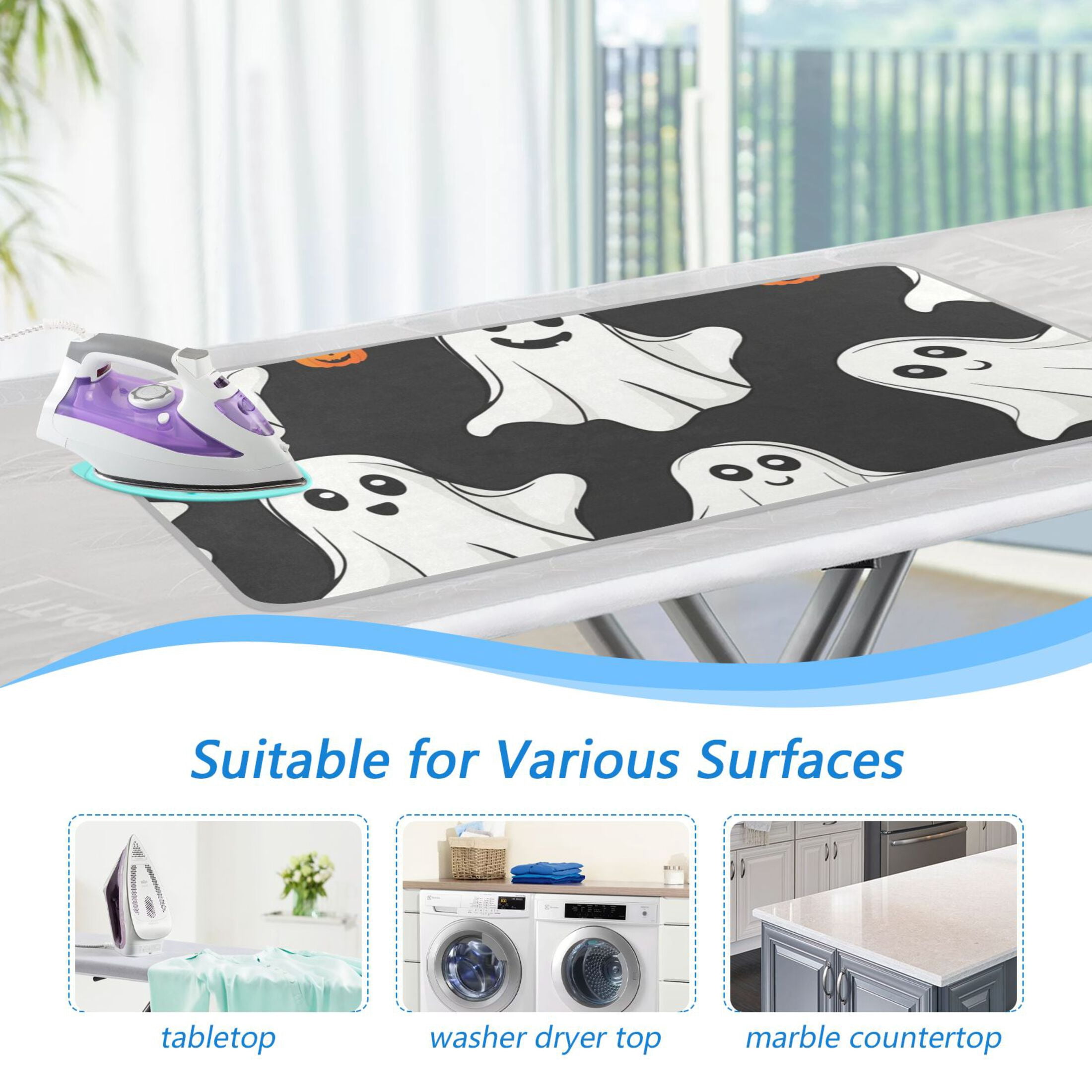 Halloween Cute Specters Pumpkins Ironing Mat Blanket Portable Travel Ironing Pad Heat Resistant Pad 47.2" x 27.6”