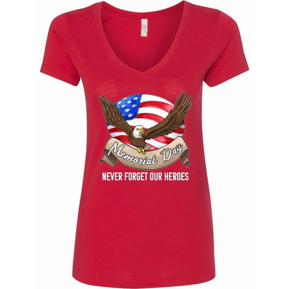 Inktastic Memorial Day Never Forget Our Heroes Bald Eagle Women's V-Neck T-Shirt