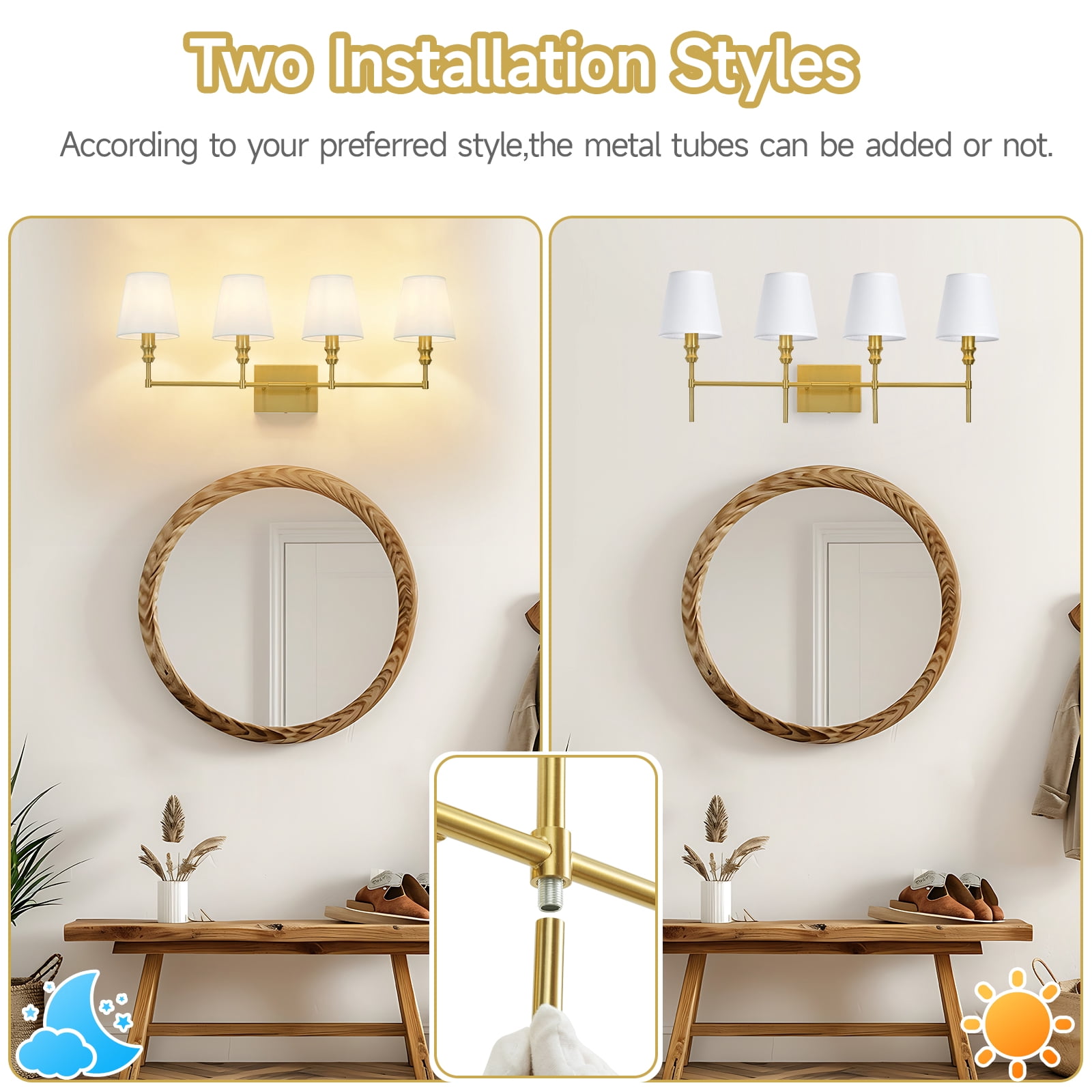 5-Light Vanity Lights for Bathroom,41 in Vintage Black Bathroom Vanity Light Fixtures,with Flared White Fabric Lampshade for Bedroom,Living Room,Foyer,Hardwired,E12 Base