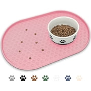 Ptlom Dog Cat Food Mat Raised Edges Dog Feeding Mat Silicone Food Mat for Pet Bowls Pink