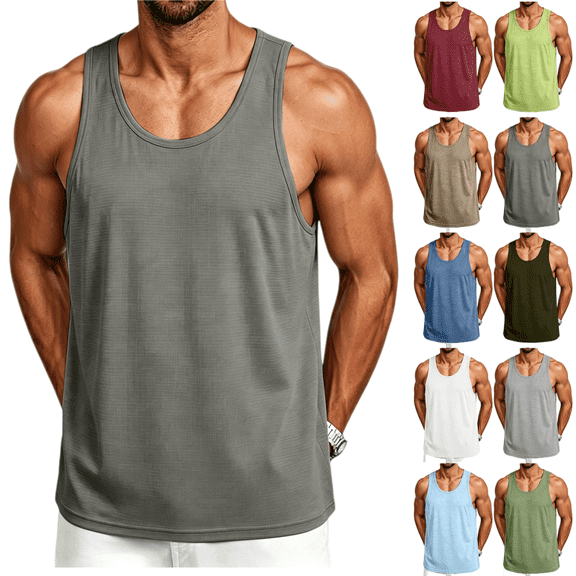 LRGSHF Men's Round Neck Sleeveless Tank Top, Loose Fit Solid Color Athletic Tank Shirts, Breathable Lightweight Casual Workout Tank Tops