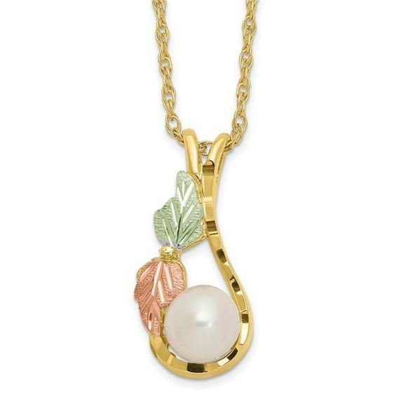 Primal Gold 10 Karat Yellow Gold with 12 Karat Rose and Green Accents Freshwater Cultured Pearl Black Hills Necklace