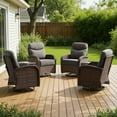 thumbnail image 4 of POCASSY 6 Pieces Patio Furniture Set with Swivel Glider Patio Chairs Set of 4, Brown Wicker High Back Outdoor Swivel Rocker with 6-inch Thick Cushion and 2 End Tables for Porch Balcony, Gray Cushion, 4 of 13