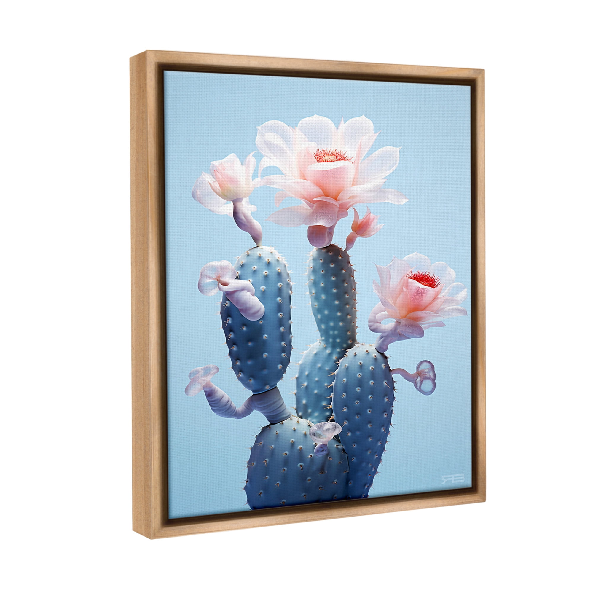 Stupell Industries Southwestern Pink Blooms Botanical & Floral Painting Brown Floater Framed Canvas Art Print Wall Art, 17 x 21