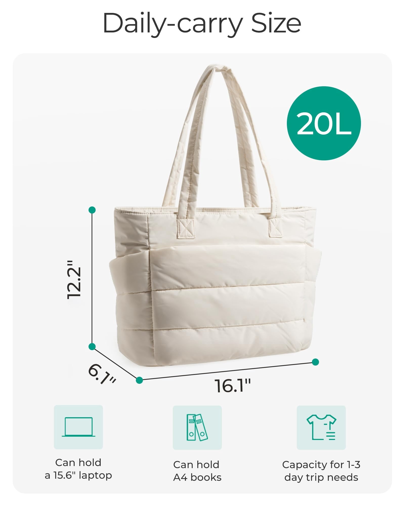 Puffer Tote Bag for Women, Nurses - Multi-Pocket Lightweight Bag for Work - Quilted Handbag for Travel and Gym