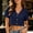 Dark Blue, variant on jjayotai Cotton Shirts for Women Short Sleeve Tshirts Button down V Neck Crop Tops Trendy Work Business Outfits