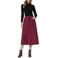 thumbnail image 2 of INSPIRE CHIC Corduroy Maxi Skirt for Women's Elastic High Waist Pockets Casual A Line Skirt L Burgundy, 2 of 6