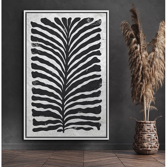 PixonSign Framed Canvas Print Wall Art Symmetrical Long Leaf Nature Wildlife Illustrations Modern Art Modern Dramatic Grey Dark Black and White for Living Room, Bedroom, Office - 24"x36" White