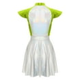 thumbnail image 5 of YiZYiF Womens Halloween Alien Cosplay Costume Metallic Shiny Cap Sleeve A-line Dress Rave Outfits Green L, 5 of 7