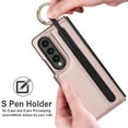 thumbnail image 4 of PU Leather Wallet Case For Samsung Galaxy Z Fold 3,With Finger Ring Holder,Card Slots,Back Magnetic Clasp Flip Kickstand,S-pen Slots,Heavy Duty Shockproof Rugged Phone Case,Rosegold, 4 of 9