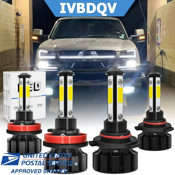LED Headlight Kit 9005 High Beam   H11 Low Beam 4-Side Bulbs For Chevy Silverado 2500 2008-2018