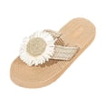 thumbnail image 2 of Samdudou Sandals for Women Open Toe Thong Flip Flops Large Daisy Sunflower Applique Braided Jute Texture Details Thick Sole Summer Beach Resort Vacation Footwear, 2 of 9