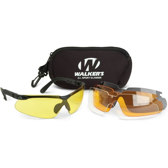 Walker's Sport Glasses with 4 Interchangeable Lens, Impact-Resistant Durable Hunting Shooting Eye Safety Combo Kit - Includes Storage Pouch, Sleeve & Weatherproof Case