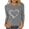 thumbnail image 2 of THDHVS Long Sleeve T Shirt Women,Shirts for Women,Women Brushed Heart Print Stripe Pullover with Round Neck and3/4 Sleeve Loose Fits for Casual Comfortable Gray S, 2 of 6