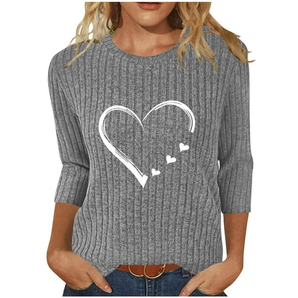 HongQid 3/4 Length Sleeve Womens Dressy Casual Tops Round Neck Tunic Shirts Summer Spring Fall Clothes