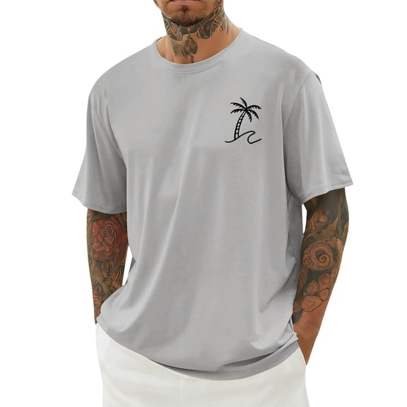 Mens Polos Shirts Print Short Sleeve Crew Neck Comfort Plus Size Mens Clothing,Light Gray,XS
