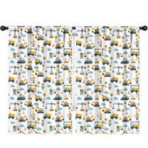 Blackout Kids Curtains,Cartoon Construction Vehicles Workers White Pattern Childrens Insulated Curtains Set Of 2,Bedroom Essentials,Toddler Room Decor 52"x84"