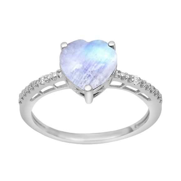8 MM Heart Shape Moonstone 925 Sterling Silver Solitaire Women Ring
