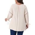 thumbnail image 3 of Blusa campesina de mujer de talla grande Agnes Orinda para el Día de San Valentín, con mangas 3/4, cuello con lazo y diseño calado, primavera y otoño, 2X color beige, 3 of 5