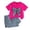 a-Hot Pink13571, variant on FINALGANG Girls Kids Two Piece Outfit Set Denim Bow Short Sleeve Crewneck TShirts Matching Denim Skirt With Pocket Casual Summer Fashion Set For Daily Wear Leisure Outfit