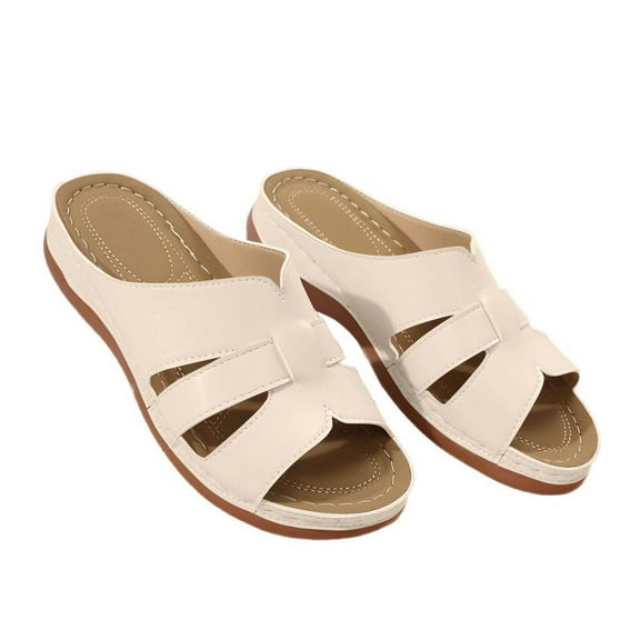 THDHVS Wedge Sandals for Women,Sandals Women,Women's Fashion Casual Summer One-Line Hollow Fish Mouth Wedge Heel Casual Outdoor Sandals Beige 6.5