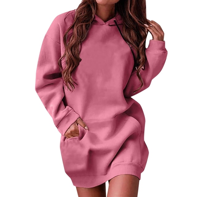 Vestido sudadera largo con capucha y cordón para mujer - Jersey oversize informal con bolsillo, mezcla de poliéster, tallas S-XXL