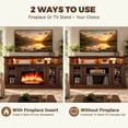 thumbnail image 3 of SESSLIFE Fireplace TV Stand for TVs up to 65", 58" Farmhouse Entertainment Center with 23" Electric Fireplace, LED Lights, Glass Door Storage Cabinets, Brown, 3 of 10