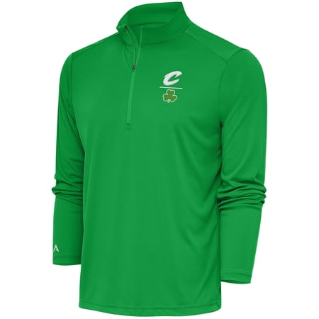 Men's Antigua Kelly Green Cleveland Cavaliers Shamrock Tribute Quarter-Zip Pullover Top