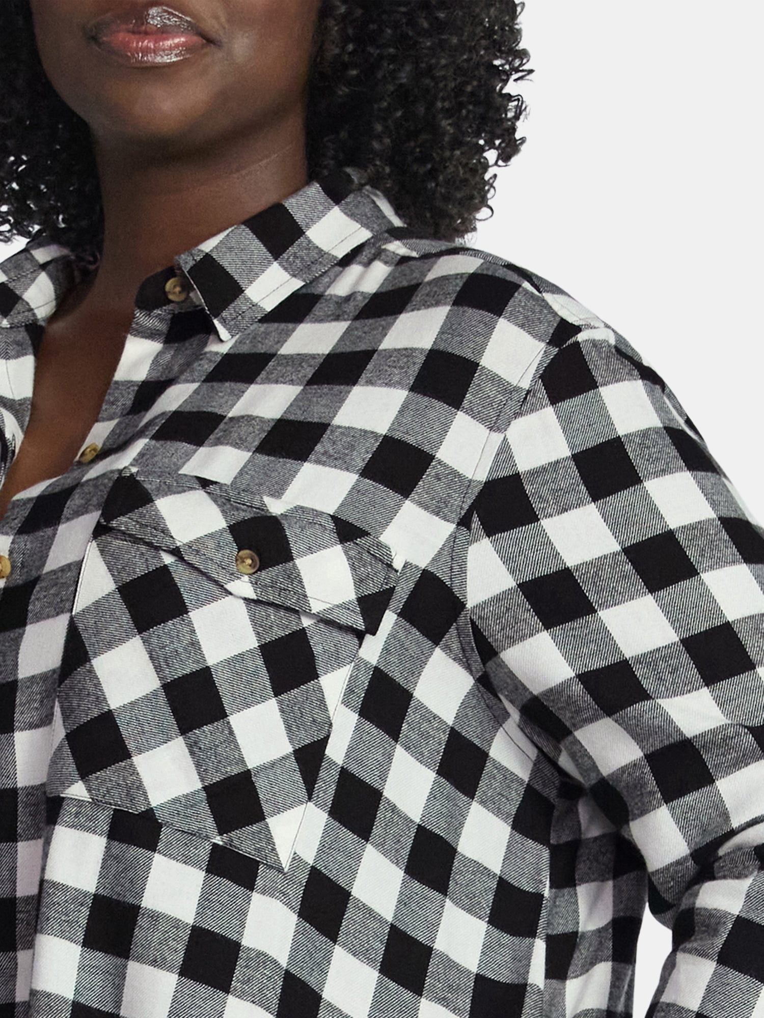 Terra & Sky Women's Plus Cotton Plaid Oversized Shirtdress, Sizes 0X-5X