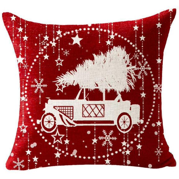 Yidarton Christmas Pillow Case Christmas Living Room Elk Snowman Cushion Cover Red Plaid Printing Pattern Linen Pillowcase