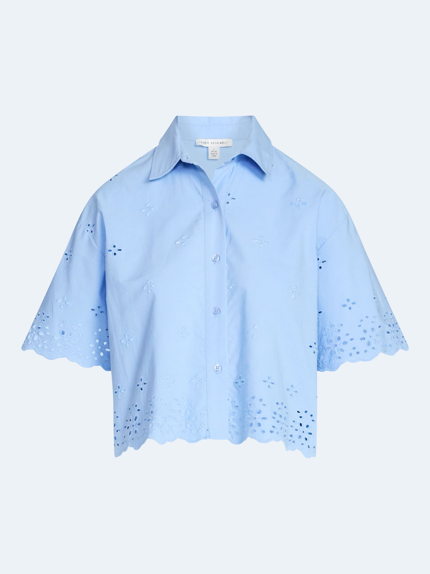 Free Assembly Women's and Women's Plus Cropped Cotton Eyelet Shirt, Sizes XS-4X