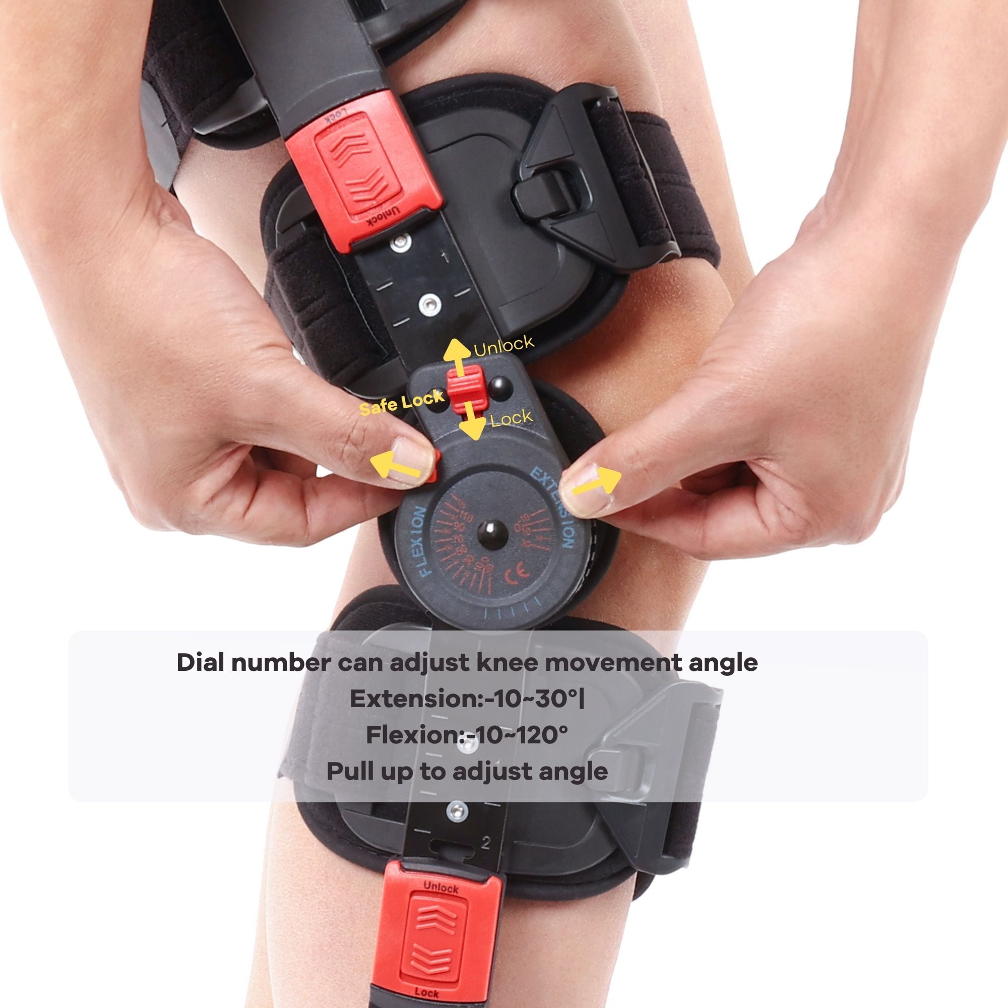 Hinged Knee Brace ROM Adjustable Post Op Knee Support Orthosis Immobilizer Protector for Left Leg and Right Leg, Both Men and Women