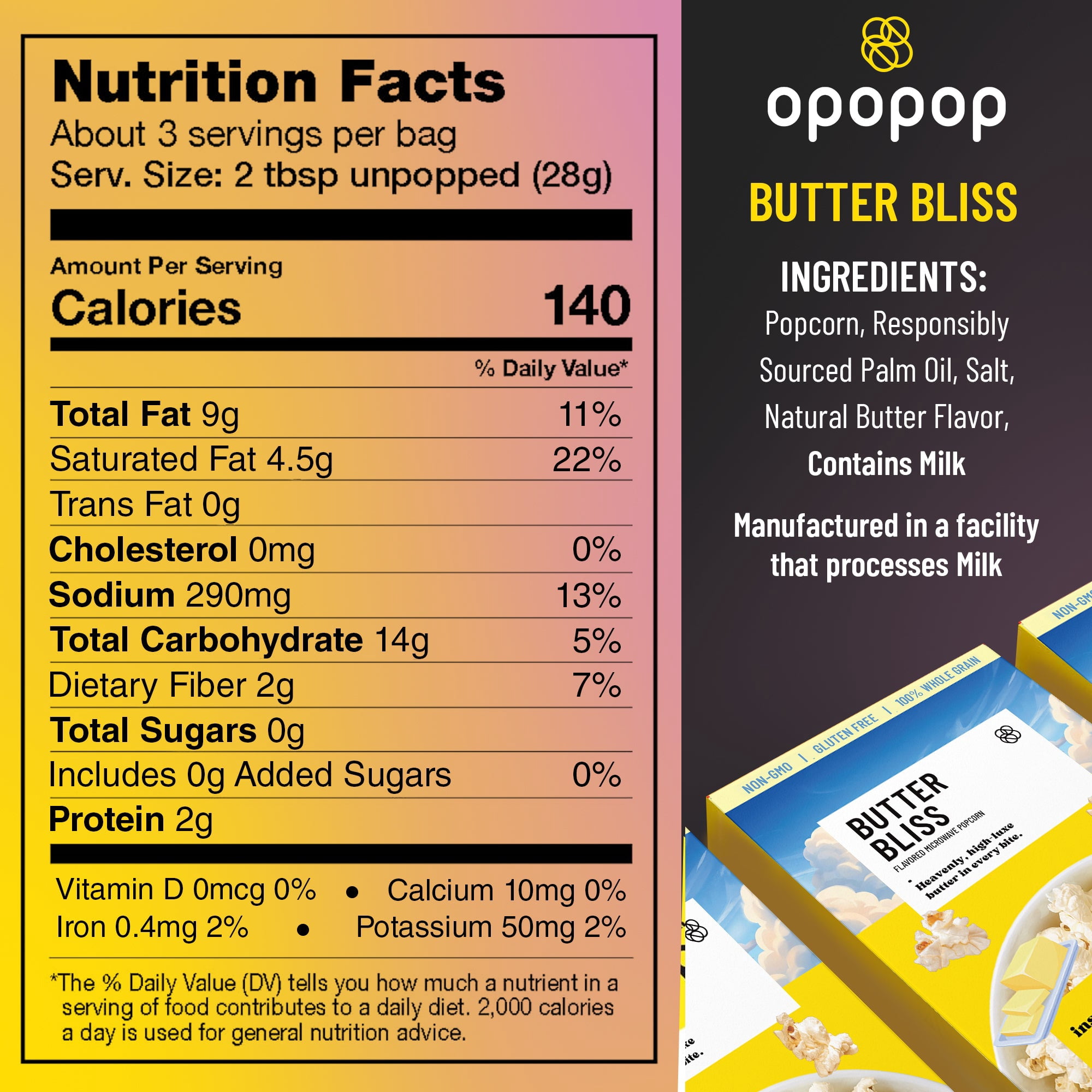 Opopop Microwave Popcorn Butter Bliss Flavor 2.8oz/6ct