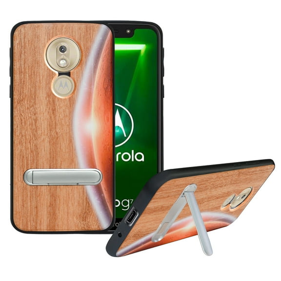 Labanema Motorola Moto G7 Play Case, Motorola Moto G7 Play Cover with Metal Kickstand, Natural Wood TPU Cover, Anti Scratch Case for Motorola Moto G7 Play (Moon)