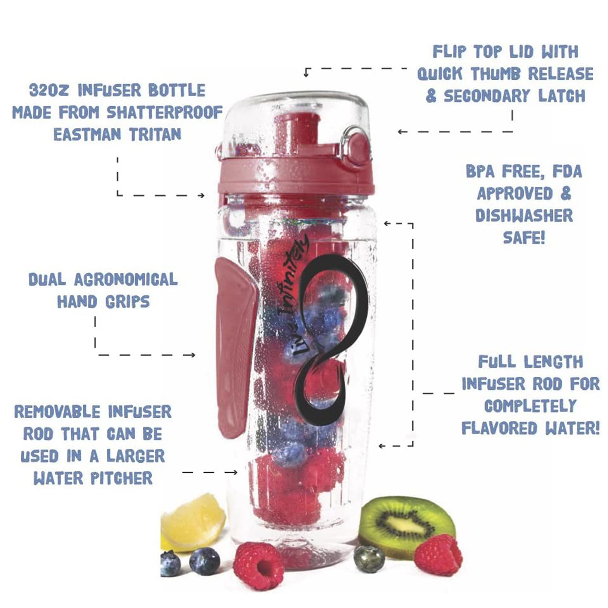 Live Infinitely Fruit Infuser Water Bottle - Featuring a Full Length  Infusion Rod, Flip Top Lid, Dua…See more Live Infinitely Fruit Infuser  Water