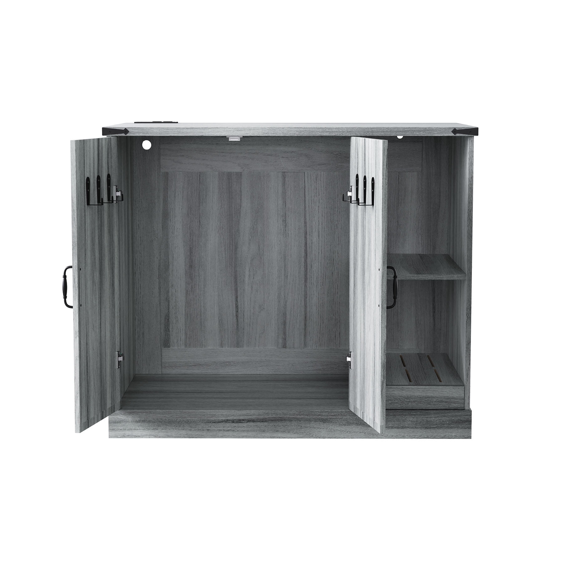 S-HOME Functional Cat Litter Box Cabinet With Adjustable Storage Shelves in Gray Including Power Outlet for Automatic Litter Boxes